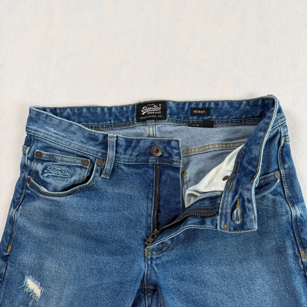 Superdry Mens Japanese Selvedge Jeans 32x32 Distressed Skinny Denim - Picture 8 of 16